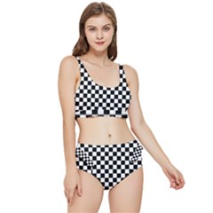 Pattern Checkered Squares Black White Pattern Frilly Bikini Set by Sabxi