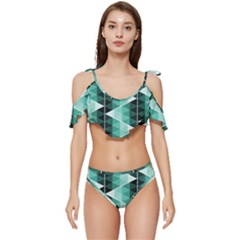 Triangles Pyramid Geometric Pattern Ruffle Edge Tie Up Bikini Set	 by Sabxi