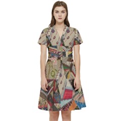 Background Embroidery Pattern Stitches Abstract Short Sleeve Waist Detail Dress by Ket1n9