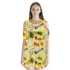 Cartoon Comics Pattern Shoulder Cutout Velvet One Piece by Posterlux