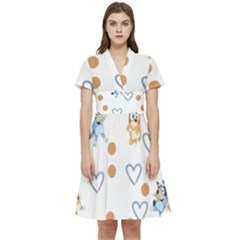 Bluey, Bluey Merch, Bluey Pattern, Bluey Bluey, Bingo, Bluey Design, Bluey Dog Short Sleeve Waist Detail Dress by avitendut