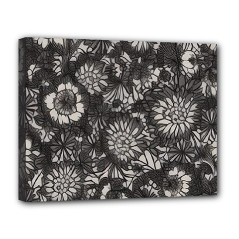 Mid Century Retro Floral 1970s 1960s Pattern 71 Canvas 14  X 11  (stretched) by violetheavensky