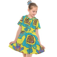 Mid Century Retro Floral 1970s 1960s Pattern 60 Kids  Short Sleeve Shirt Dress by violetheavensky