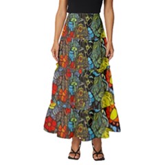 Mid Century Retro Floral 1970s 1960s Pattern 56 Tiered Ruffle Maxi Skirt by violetheavensky