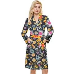 Mid Century Retro Floral 1970s 1960s Pattern 57 Long Sleeve Velvet Robe by violetheavensky
