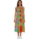 Mid Century Retro Floral 1970s 1960s Pattern 58 Sleeveless Shoulder Straps Boho Dress View1