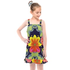 Mid Century Retro Floral 1970s 1960s Pattern 54 Kids  Overall Dress by violetheavensky