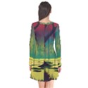 Nature Swamp Water Sunset Spooky Night Reflections Bayou Lake Long Sleeve V-neck Flare Dress View2