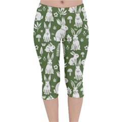 Easter Bunny Pattern Velvet Capri Leggings  by Valentinaart