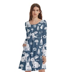 Easter Bunny Pattern Long Sleeve Knee Length Skater Dress With Pockets by Valentinaart