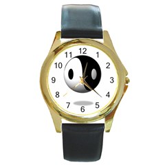 Yin Yang Round Metal Watch (gold Rim)  by hlehnerer