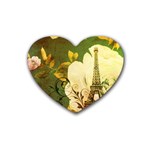 Floral Eiffel Tower Vintage French Paris Drink Coasters (Heart) Front