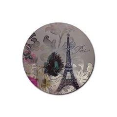 Floral Vintage Paris Eiffel Tower Art Drink Coasters 4 Pack (round) by chicelegantboutique