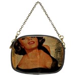 Vintage Newspaper Print Pin Up Girl Paris Eiffel Tower Chain Purse (Two Sided)  Front