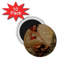 Cute Sweet Sailor Dress Vintage Newspaper Print Sexy Hot Gil Elvgren Pin Up Girl Paris Eiffel Tower 1 75  Button Magnet (10 Pack) by chicelegantboutique