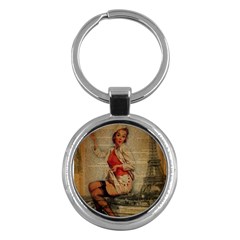  Vintage Newspaper Print Pin Up Girl Paris Eiffel Tower Funny Vintage Retro Nurse  Key Chain (round) by chicelegantboutique