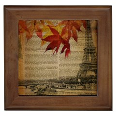 Elegant Fall Autumn Leaves Vintage Paris Eiffel Tower Landscape Framed Ceramic Tile by chicelegantboutique