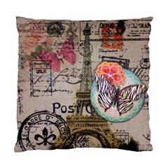 Floral Scripts Butterfly Eiffel Tower Vintage Paris Fashion Cushion Case (two Sided)  by chicelegantboutique