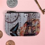 Vintage Clock Blue Butterfly Paris Eiffel Tower Fashion Coin Change Purse Front