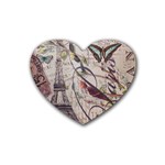 Paris Eiffel Tower Vintage Bird Butterfly French Botanical Art Drink Coasters (Heart) Front