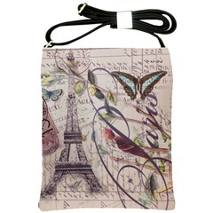 Paris Eiffel Tower Vintage Bird Butterfly French Botanical Art Shoulder Sling Bag by chicelegantboutique