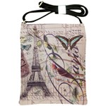 Paris Eiffel Tower Vintage Bird Butterfly French Botanical Art Shoulder Sling Bag Front