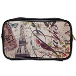 Paris Eiffel Tower Vintage Bird Butterfly French Botanical Art Travel Toiletry Bag (Two Sides) Front