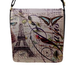 Paris Eiffel Tower Vintage Bird Butterfly French Botanical Art Flap Closure Messenger Bag (large) by chicelegantboutique