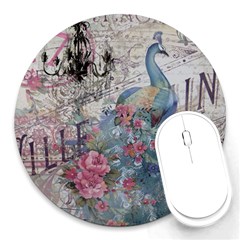 French Vintage Chandelier Blue Peacock Floral Paris Decor 8  Mouse Pad (round) by chicelegantboutique