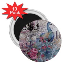 French Vintage Chandelier Blue Peacock Floral Paris Decor 2 25  Button Magnet (10 Pack) by chicelegantboutique