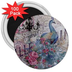 French Vintage Chandelier Blue Peacock Floral Paris Decor 3  Button Magnet (100 Pack) by chicelegantboutique