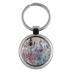 French Vintage Chandelier Blue Peacock Floral Paris Decor Key Chain (round) by chicelegantboutique