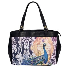 Damask French Scripts  Purple Peacock Floral Paris Decor Oversize Office Handbag (two Sides) by chicelegantboutique