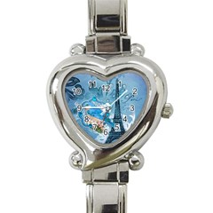 Girly Blue Bird Vintage Damask Floral Paris Eiffel Tower Heart Italian Charm Watch  by chicelegantboutique