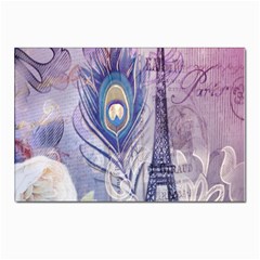 Peacock Feather White Rose Paris Eiffel Tower Postcards 5  X 7  (10 Pack) by chicelegantboutique