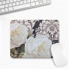 Elegant White Rose Vintage Damask Small Mouse Pad (rectangle) by chicelegantboutique