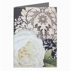 Elegant White Rose Vintage Damask Greeting Card by chicelegantboutique