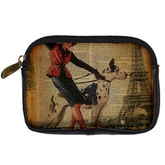 Paris Girl And Great Dane Vintage Newspaper Print Sexy Hot Gil Elvgren Pin Up Girl Paris Eiffel Towe Digital Camera Leather Case by chicelegantboutique