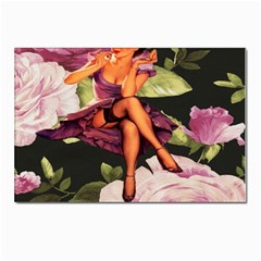 Cute Gil Elvgren Purple Dress Pin Up Girl Pink Rose Floral Art Postcard 4 x 6  (10 Pack) by chicelegantboutique