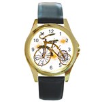 Tree Cycle Round Metal Watch (Gold Rim)  Front