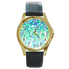 Mosaic Sparkley 1 Round Leather Watch (gold Rim)  by MedusArt