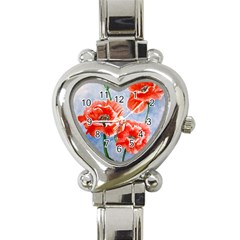 Poppies Heart Italian Charm Watch  by ArtByThree