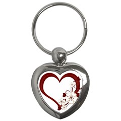 Red Love Heart With Flowers Romantic Valentine Birthday Key Chain (heart) by goldenjackal