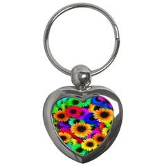 Colorful Sunflowers Key Chain (heart) by StuffOrSomething