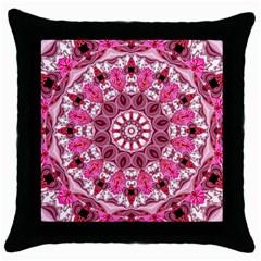 Twirling Pink, Abstract Candy Lace Jewels Mandala  Black Throw Pillow Case by DianeClancy