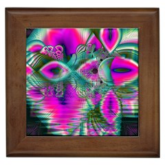 Crystal Flower Garden, Abstract Teal Violet Framed Ceramic Tile by DianeClancy