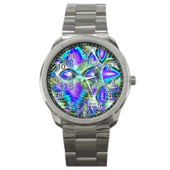 Abstract Peacock Celebration, Golden Violet Teal Sport Metal Watch by DianeClancy