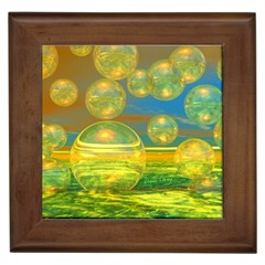 Golden Days, Abstract Yellow Azure Tranquility Framed Ceramic Tile by DianeClancy