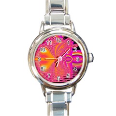 Magenta Boardwalk Carnival, Abstract Ocean Shimmer Round Italian Charm Watch by DianeClancy