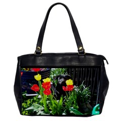 Black Gsd Pup Oversize Office Handbag (one Side) by StuffOrSomething